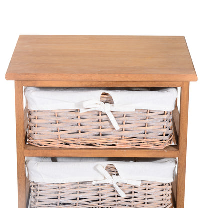 Yorila Wood Natural Finish 5 Drawer Dresser With Wicker Baskets