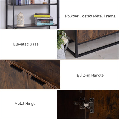 Tave Metal And Wood Rustic Brown And Black Large Industrial OFauxn Shelf Bookcase