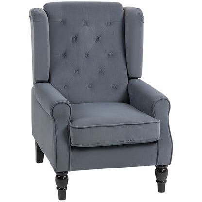 Vanola Fabric Grey Retro Wingback Accent Armchair With Diamond Button Tufted Upholstery