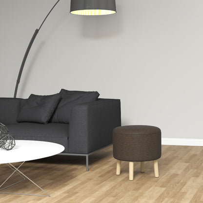 Roli Linen Look Dark Brown Round Storage Ottoman