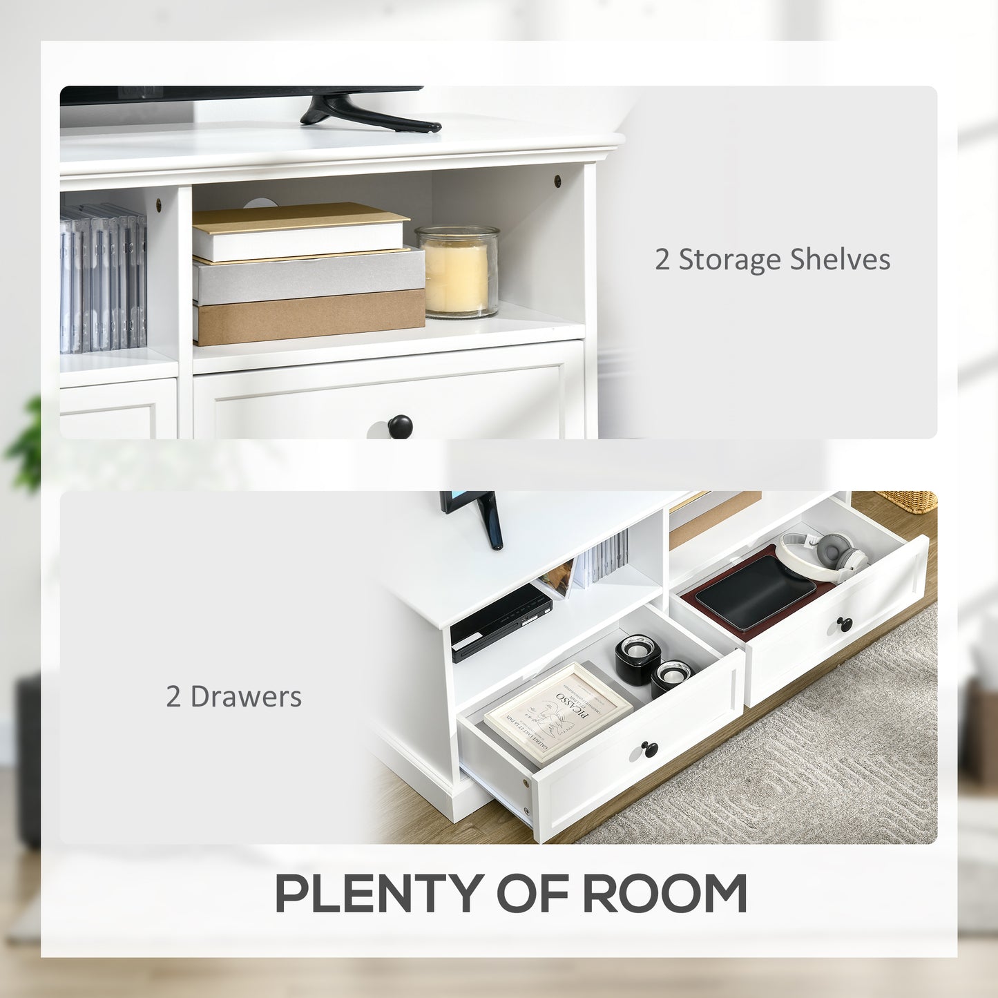 Letoco Yoyo Wooden White Compact TV Stand With Drawers OFauxn Storage And Cable Management For Screens Up To 45 Inches