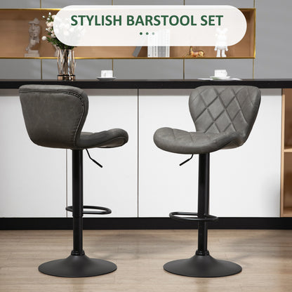 Moliyo Set Of 2 Dark Grey Swivel Bar Stools With Diamond Pattern And Steel Frame