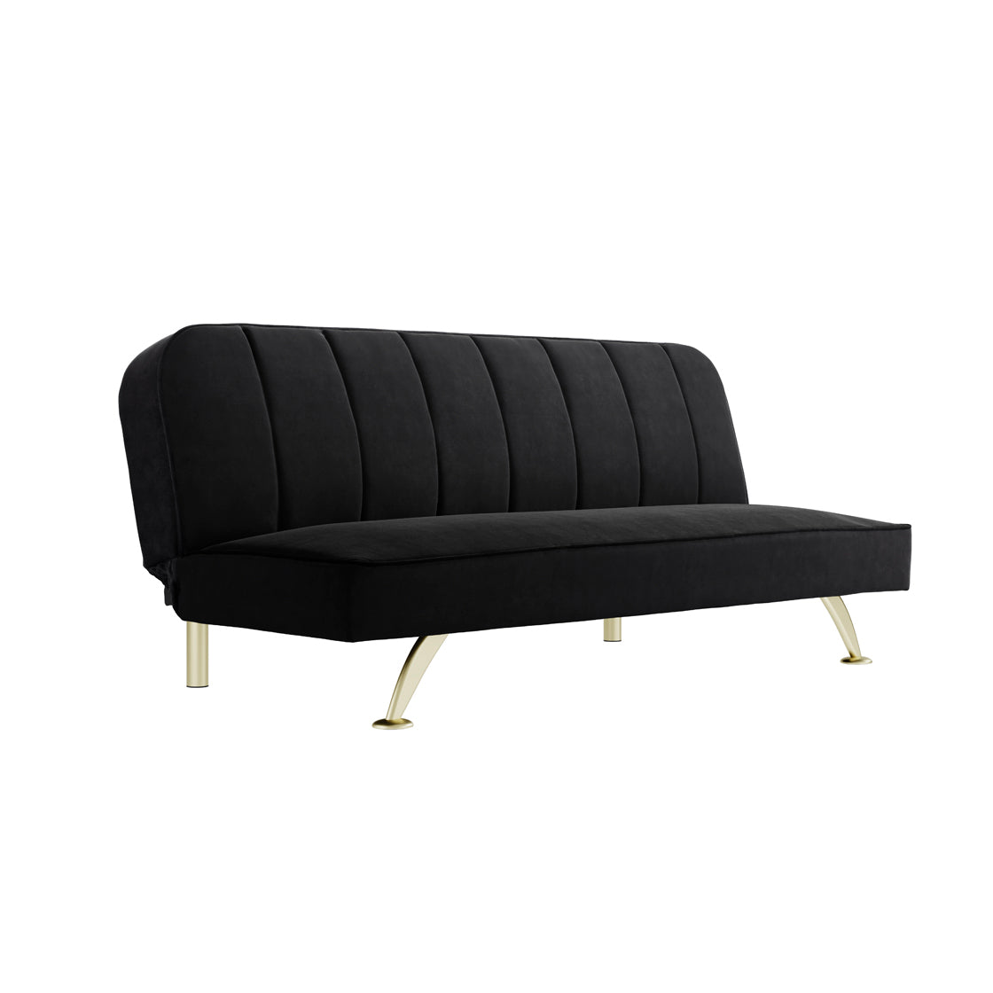 Malahide Upholstered Black Velvet Tufted Sofa Bed Gold Metal Legs