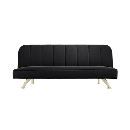 Malahide Upholstered Black Velvet Tufted Sofa Bed Gold Metal Legs