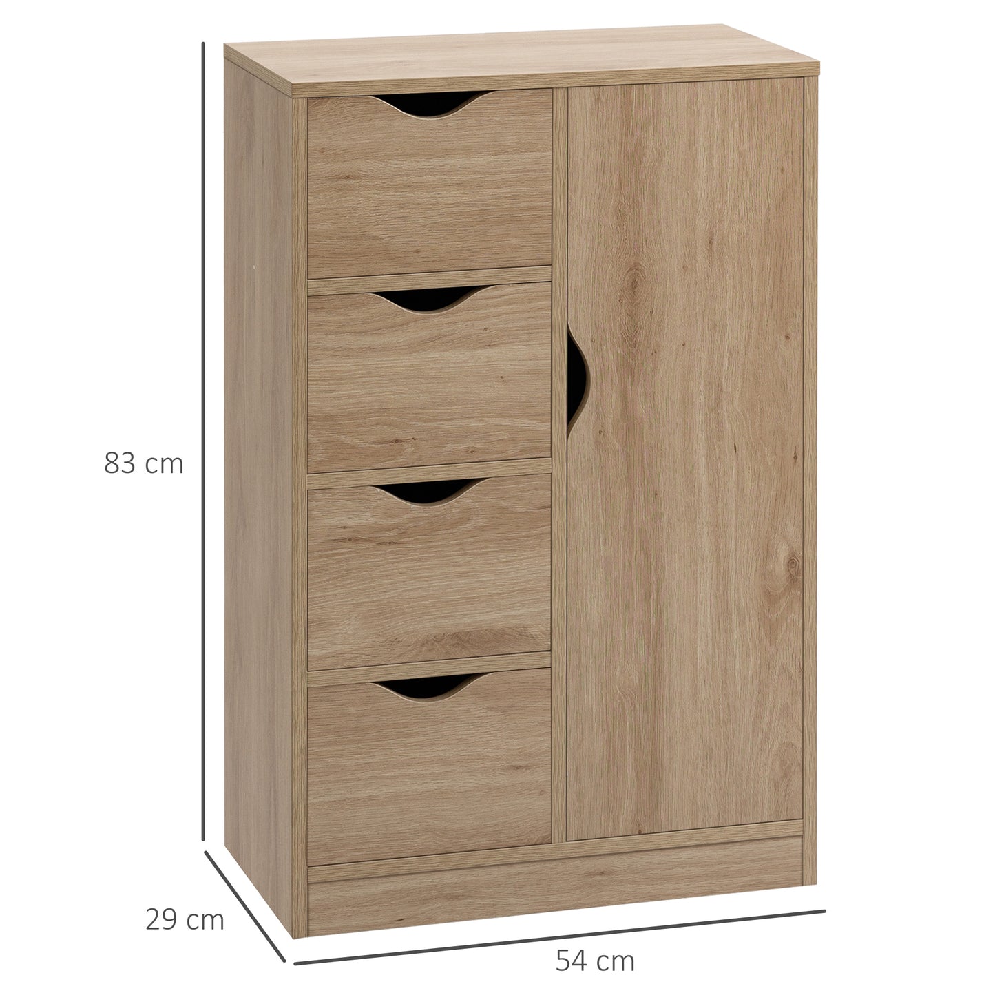 Lala Natural Finish Freestanding Storage Cabinet With 4 Drawers And Lower Cupboard