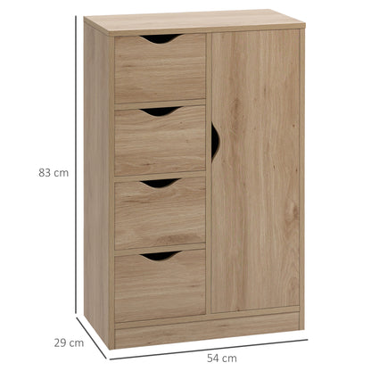 Lala Natural Finish Freestanding Storage Cabinet With 4 Drawers And Lower Cupboard