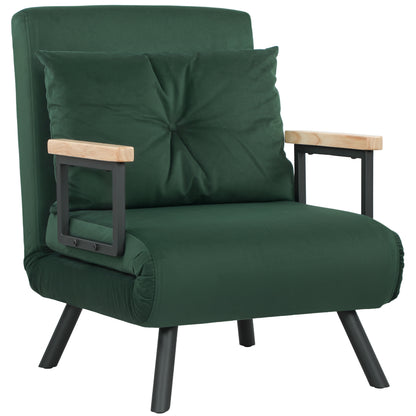 Zifayo Velvet Green 4 In One Convertible Single Chair Bed With Cushion