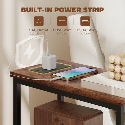 Suro Wooden Narrow Bedside Table With 2 Drawers And Built In Charging Station