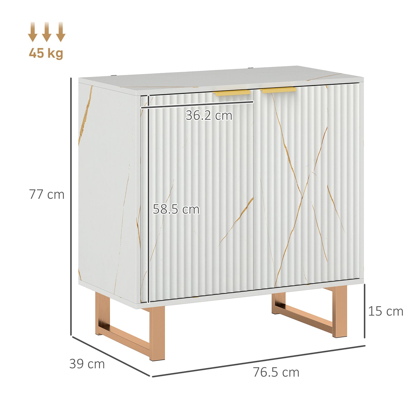 Redi Sora White And Gold Elegant Sideboard With Ribbed Finish
