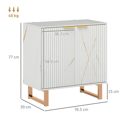Redi Sora White And Gold Elegant Sideboard With Ribbed Finish