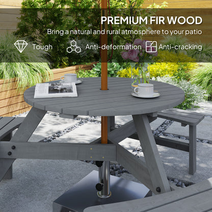Taviba 6 Seater Grey Wood Round Picnic Table and Garden Benches Set