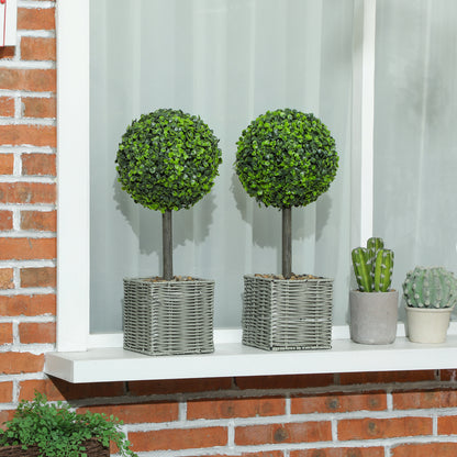 Moeldi Viso Set Of 2 Artificial Boxwood Topiary Balls With Woven Pots And Fauxbble Detail H8 50cm