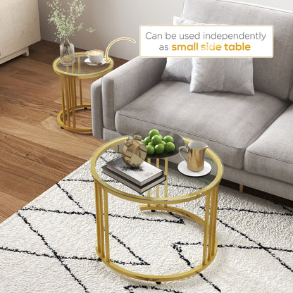 Livi Metal Gold And Glass Set Of 2 Stripe Round Nesting Coffee Tables