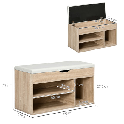Sonala Wooden Oak Shoe Storage Bench With Hidden Compartment And Padded Seat