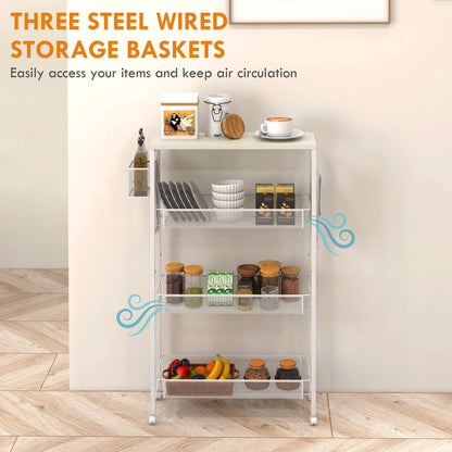 Else Lune Metal White 3 Tier Kitchen Cart With Steel Wire Baskets