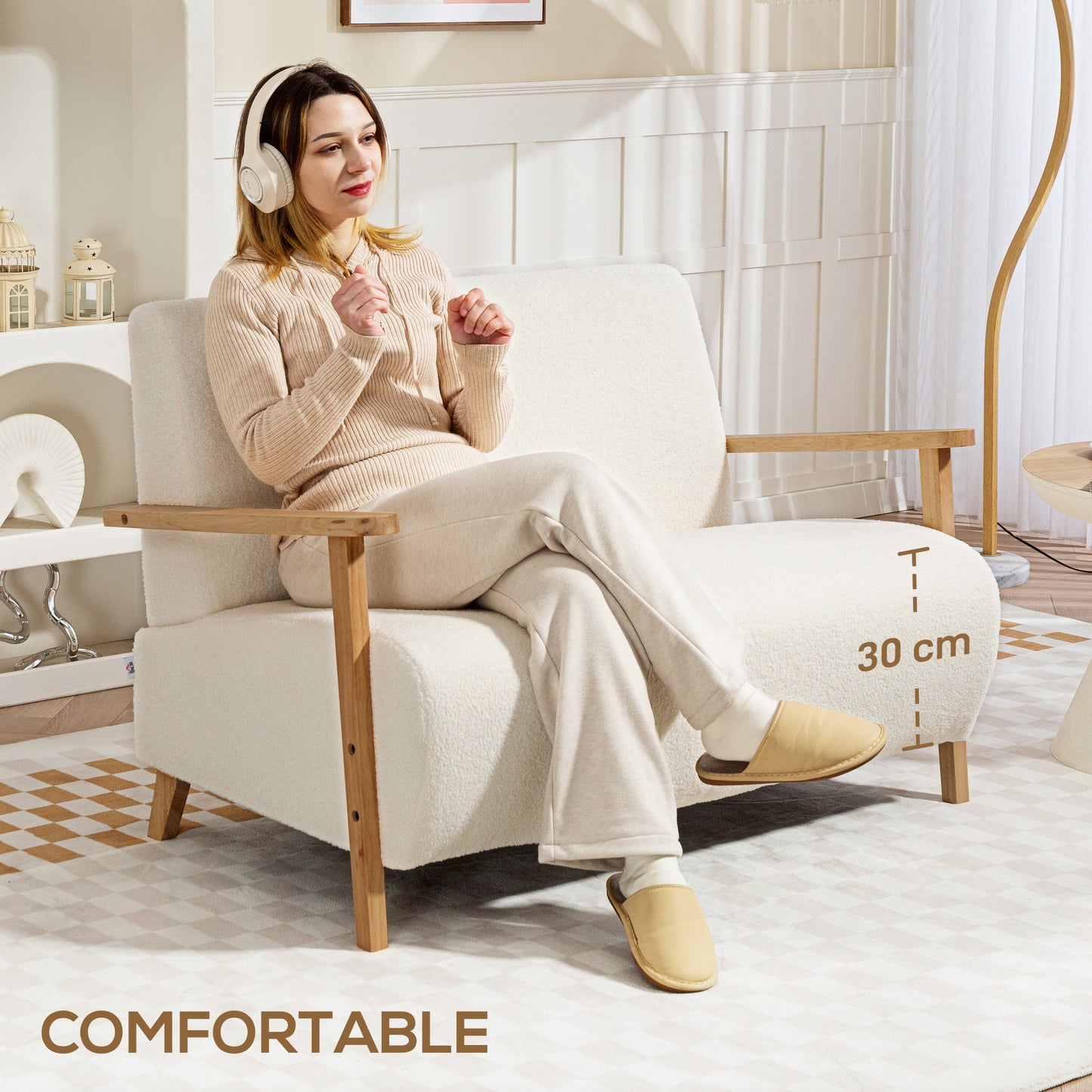 Hadimi Sherpa Boucle Cream White Compact 2 Seater Sofa