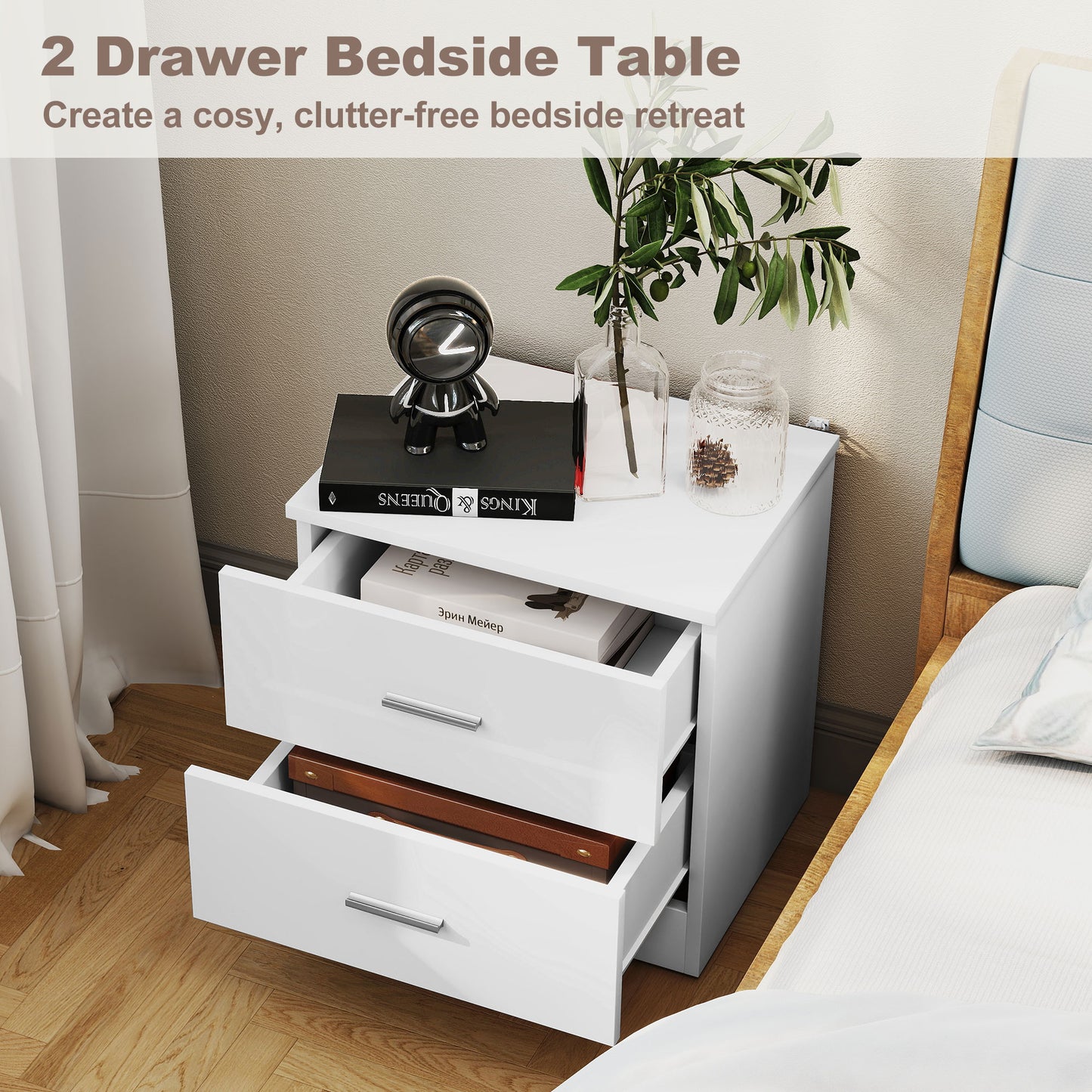 Belatera High Gloss White 3 Piece Bedroom Furniture Set Wardrobe Chest of Drawers And Bedside Table