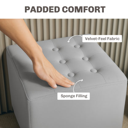 Kafano Velvet Light Grey Square Ottoman With Soft Upholstered Finish
