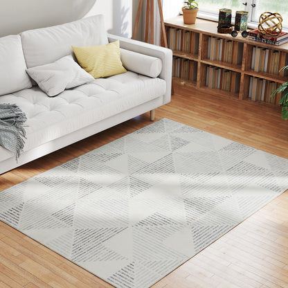Fave 170cm Grey Geometric Non Slip Washable Rug