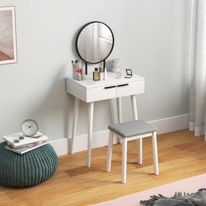 Comika White Dressing Table And Stool Set With Round Mirror 2 Drawers 60 x 40 x 123 cm