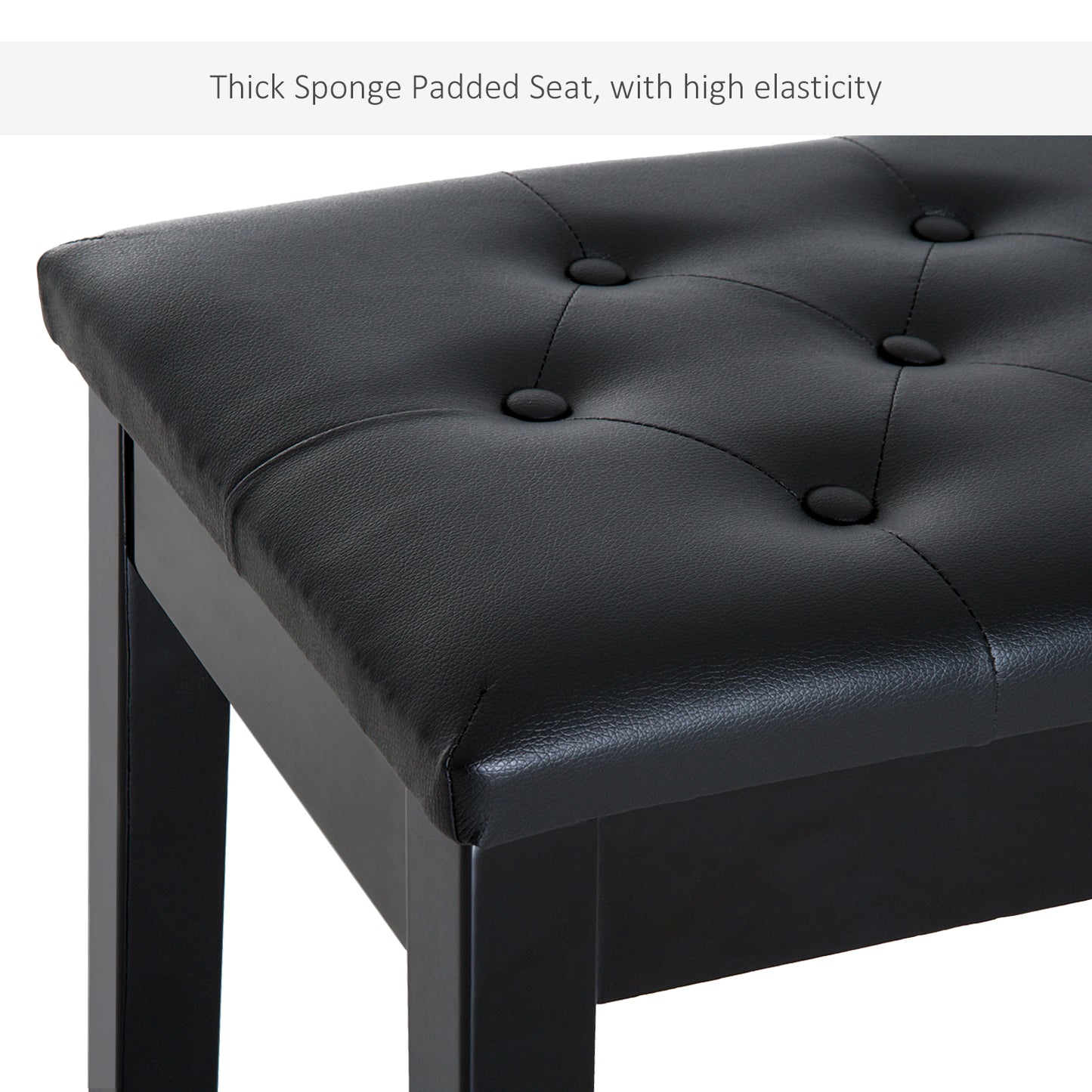Milara Faux Leather Black Upholstered Piano Bench With Storage Compartment Diamond Tufted Lid