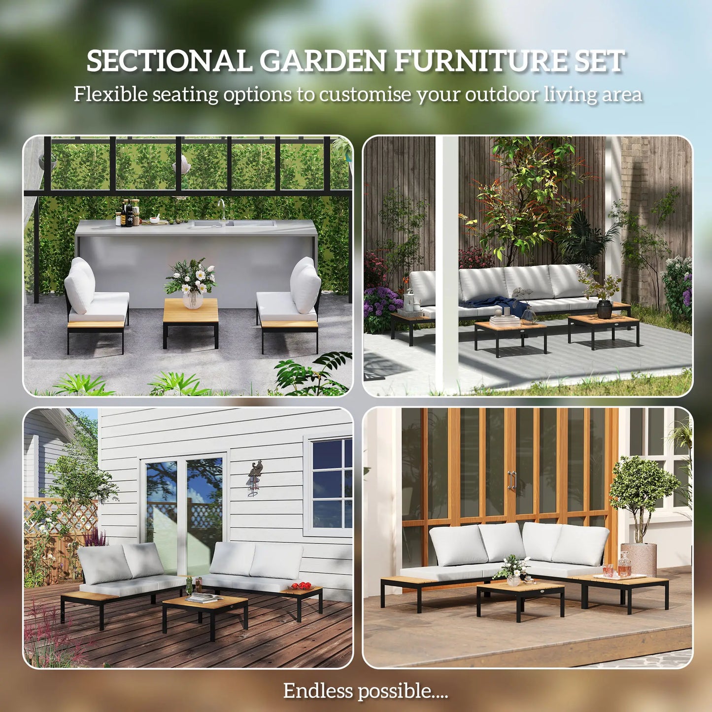 Matuki Wood Teak 4 Seater Garden Corner Sofa Set With 2 Coffee Tables