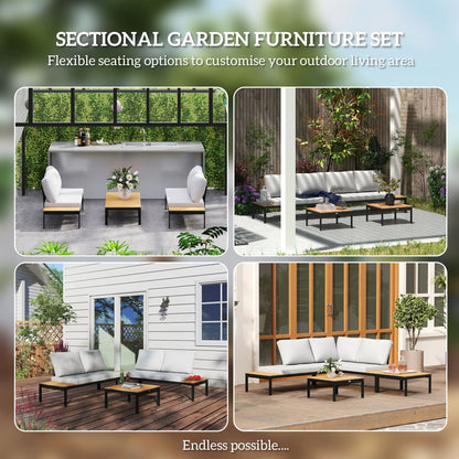 Matuki Wood Teak 4 Seater Garden Corner Sofa Set With 2 Coffee Tables