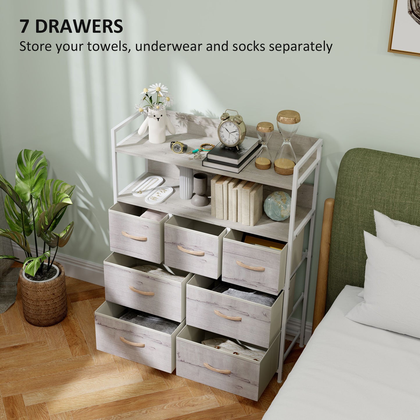 Rile Grey Fabric And Wood 7 Drawer Storage Chest