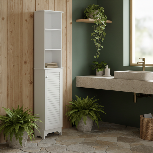 Nesaco Slim Tall Bathroom Storage Cabinet With Adjustable Shelves And Shutter Door White