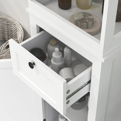 Ralo Tall Slim Bathroom Storage Cabinet With OFauxn Shelves Drawer And Soft Close Door White
