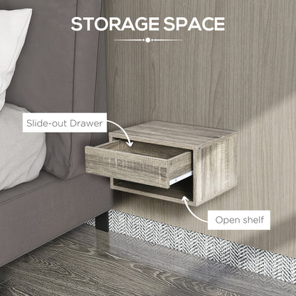 Rosama Set Of 2 Grey Wood Effect Floating Bedside Tables Wall Mounted 1 Drawer 1 Shelf