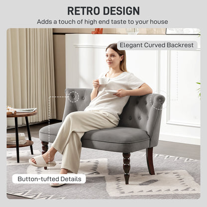 Nolali Velvet Grey Diamond Button Tufted Wingback 2 Seater Sofa
