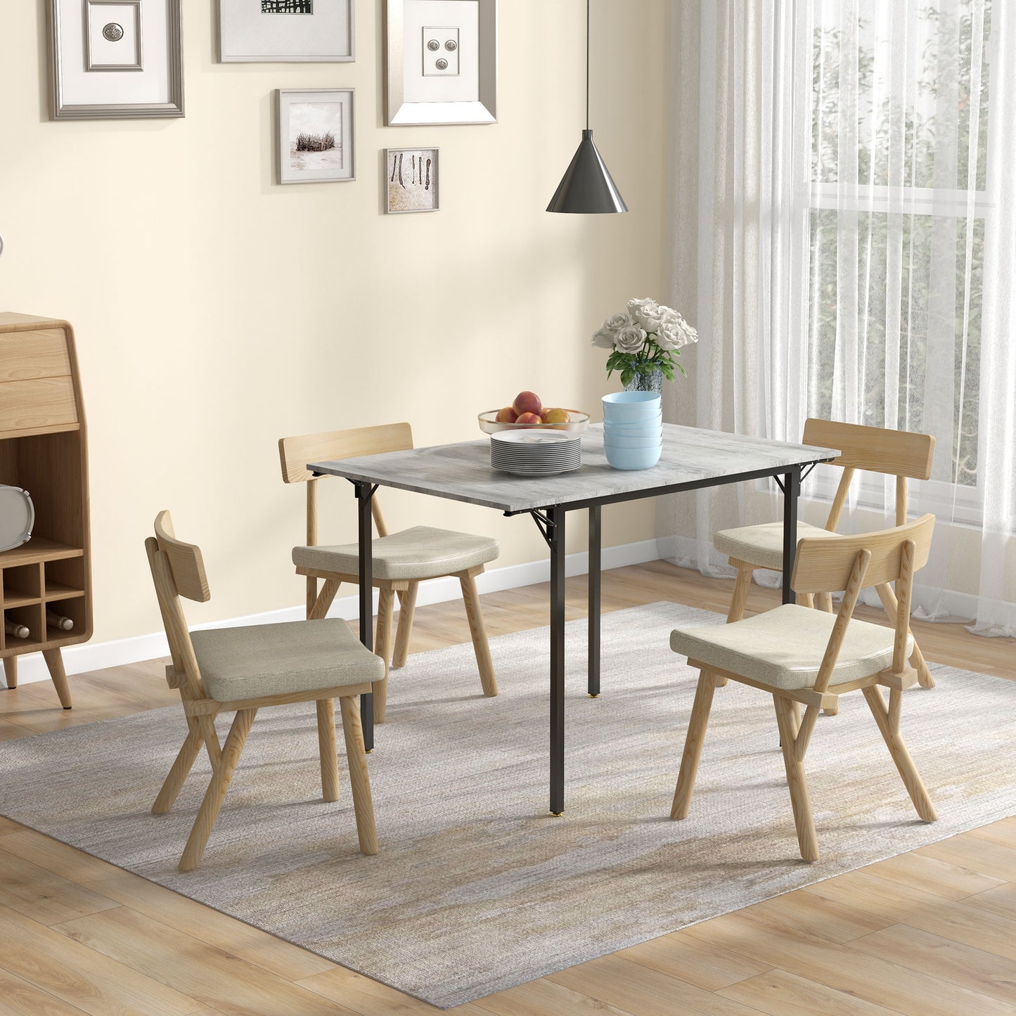 Maretti Wooden Grey Drop Leaf Dining Table Seating 4