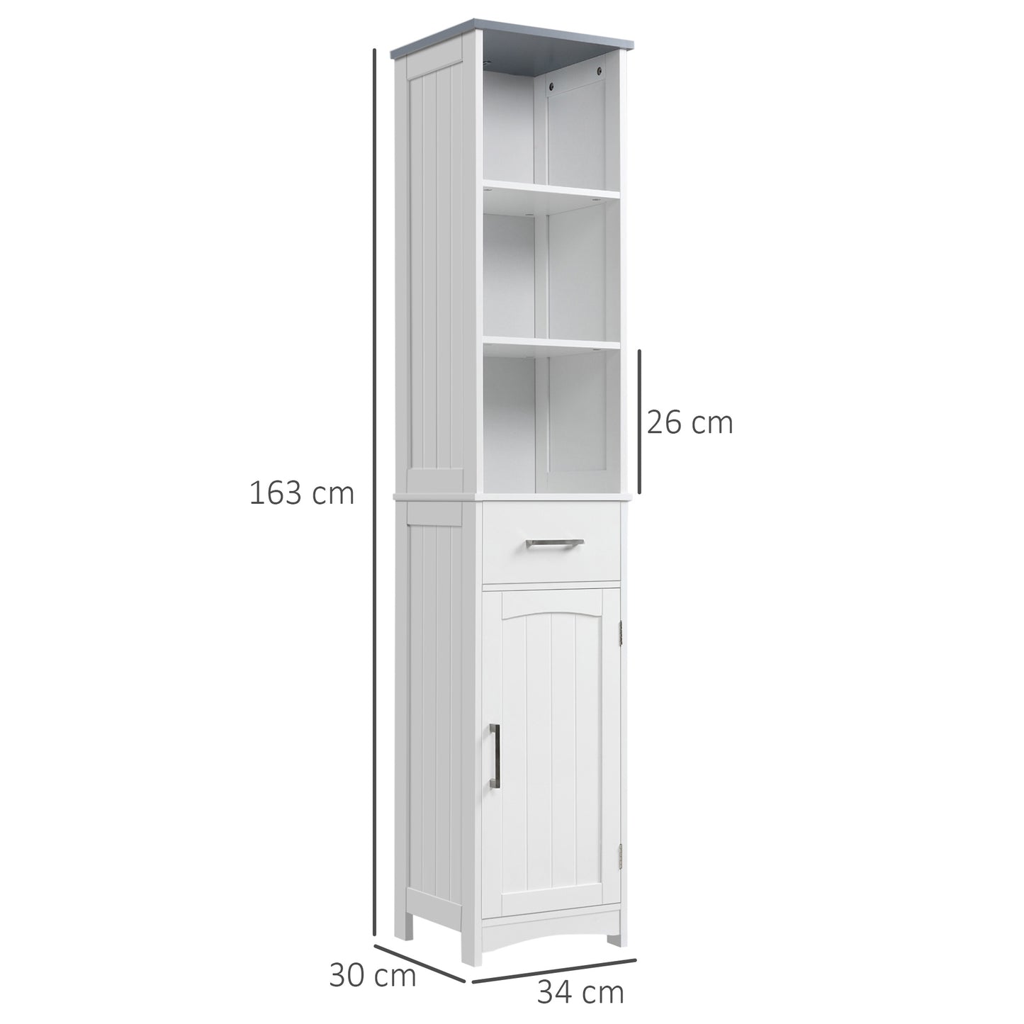 Noka Tall Slim Bathroom Linen Cabinet With Shelves Drawer And Door In White