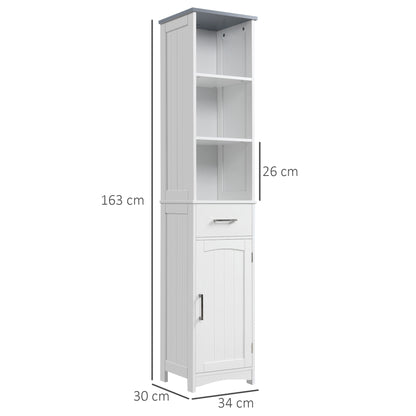 Noka Tall Slim Bathroom Linen Cabinet With Shelves Drawer And Door In White