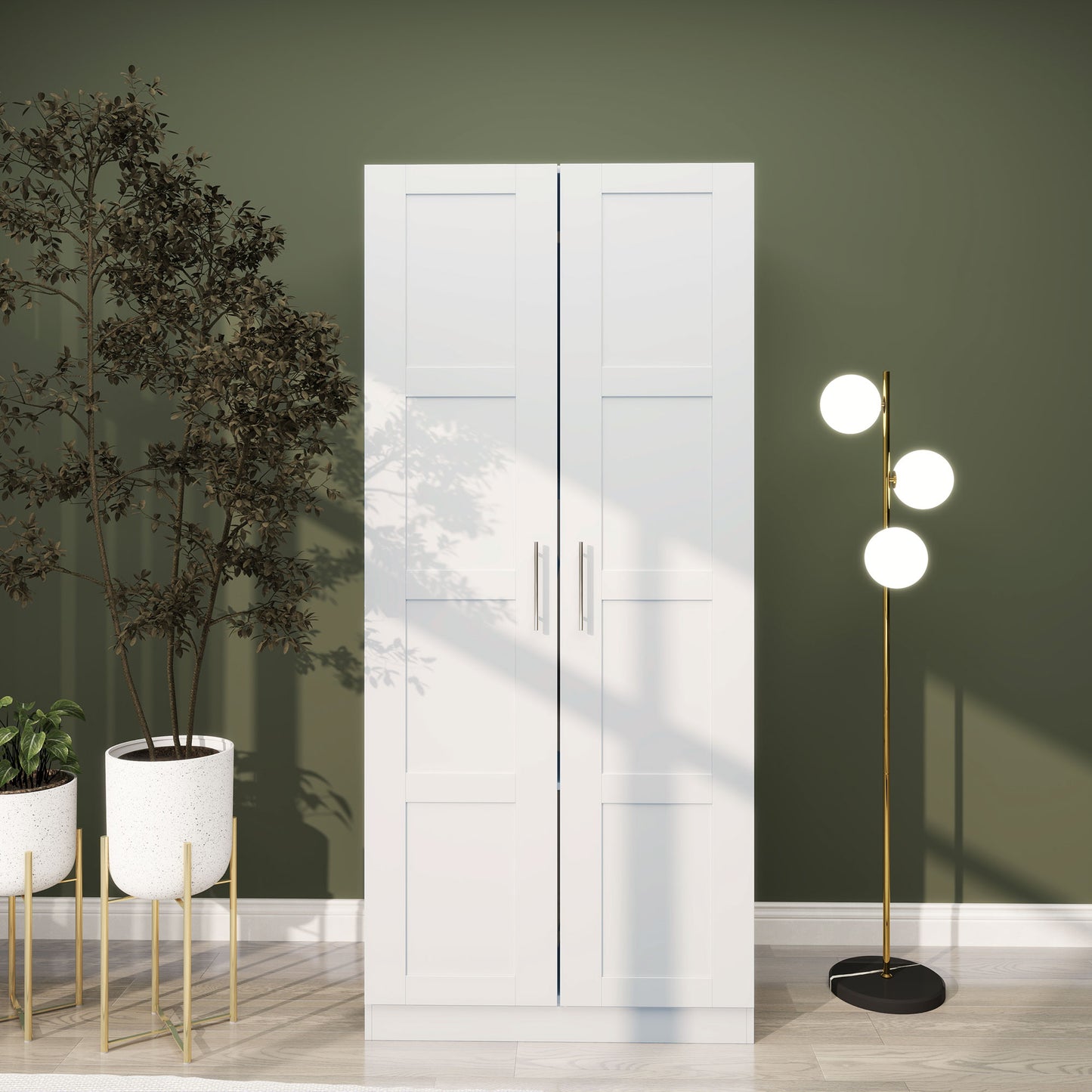 Coravello Wooden White 2 Door Wardrobe With Hanging Rail and Shelf