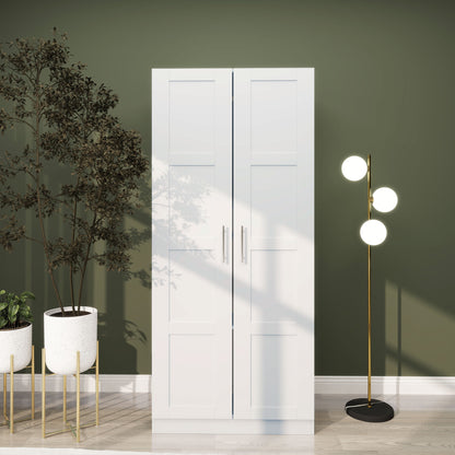 Coravello Wooden White 2 Door Wardrobe With Hanging Rail and Shelf