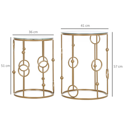 Basu Metal Gold and Glass Set Of 2 Round Nesting Coffee Tables