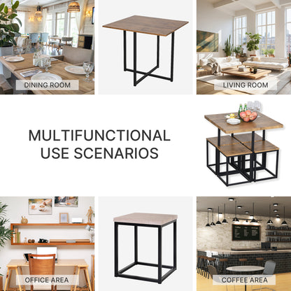 Sajonia Metal And Wooden Brown 5 Piece Industrial Dining Table And Stool Set
