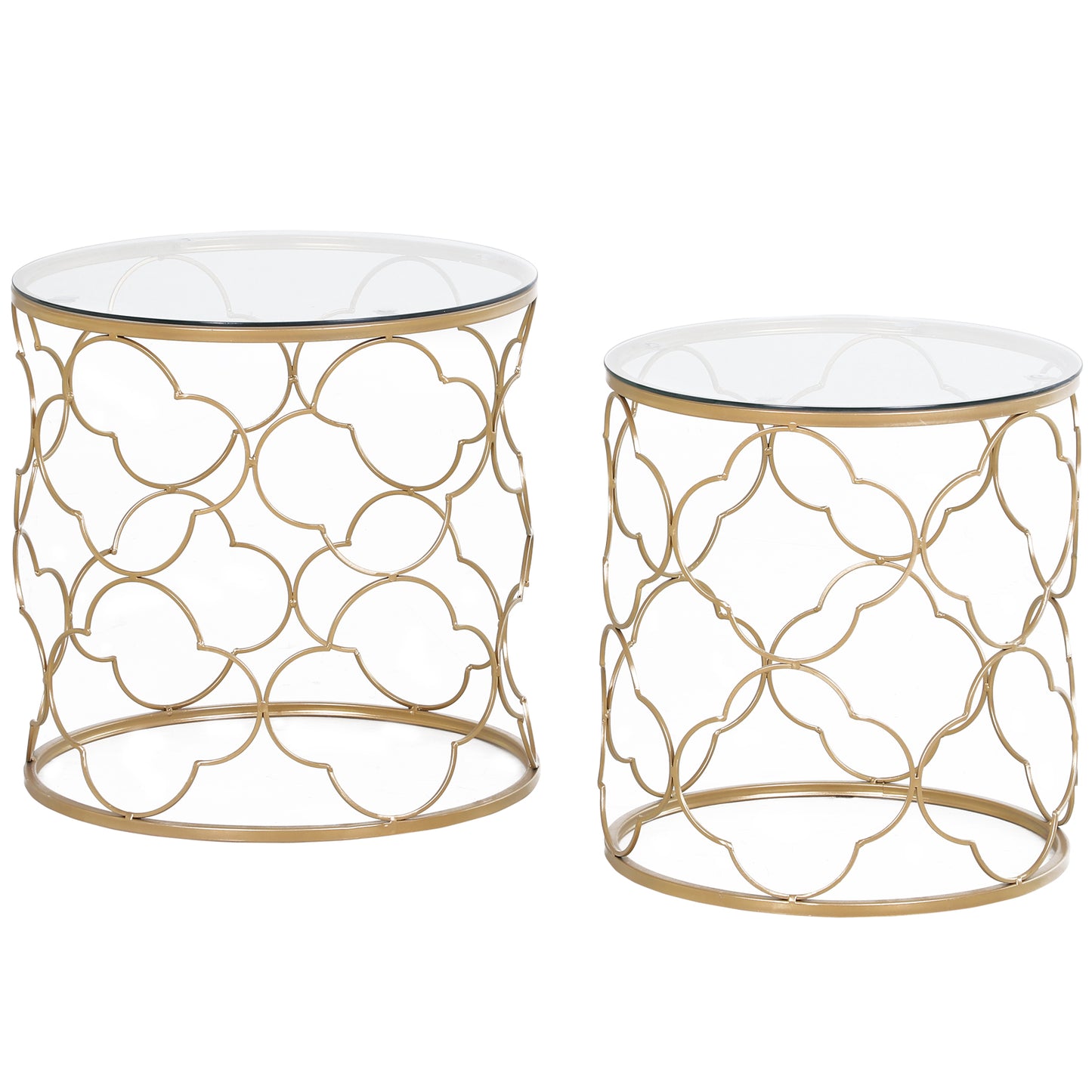 Takkita Metal And Glass Gold Tone Set Of 2 Nesting Side Tables With Tempered Glass Tops