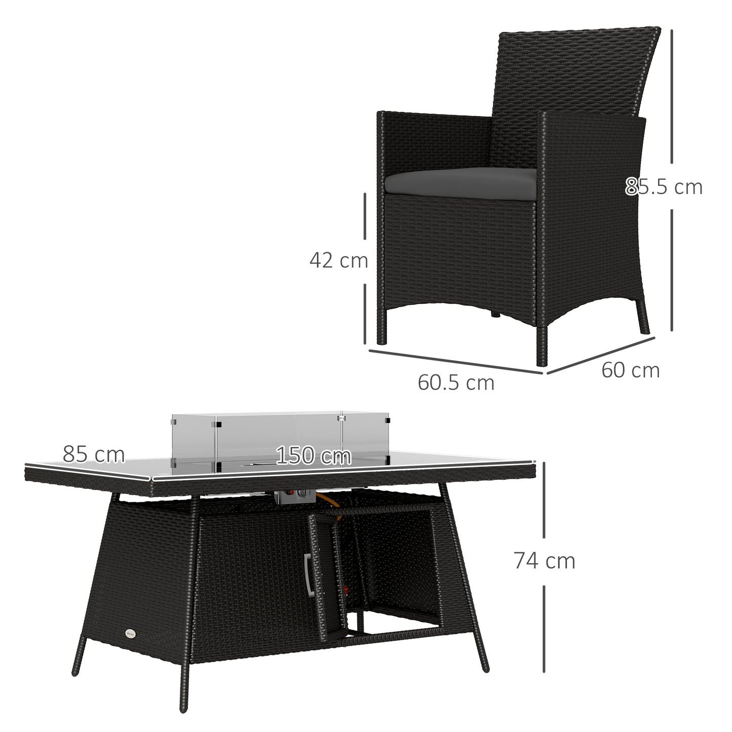 Lemadi Rattan Black 6 Seater Outdoor Dining Set With Fire Pit Table