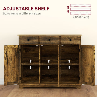Vesudo Rustic Brown Sideboard With 3 Doors 3 Drawers 2 Shelves