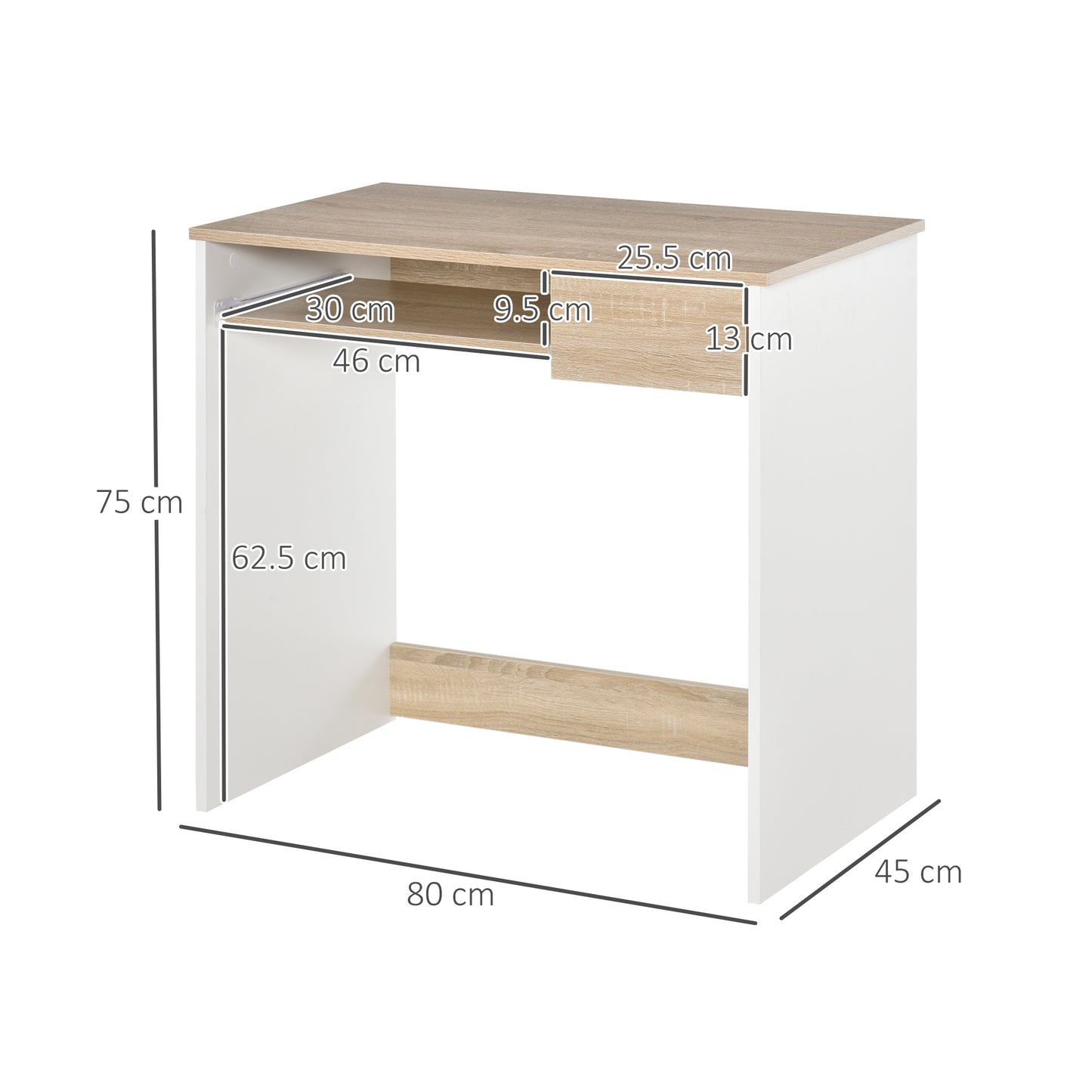 Vali 80cm Wooden Oak Compact Desk With Keyboard Tray And Drawer