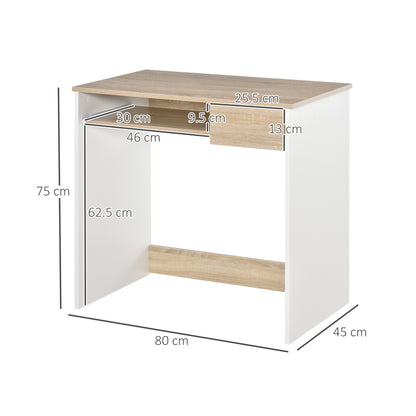 Vali 80cm Wooden Oak Compact Desk With Keyboard Tray And Drawer
