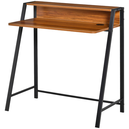 Mifaha 84cm Wooden Walnut Compact Writing Desk With Storage Shelf