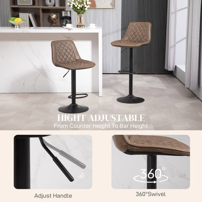 Tadilu Faux Leather Brown Adjustable Retro Bar Stools Set Of 2 With Swivel Seats