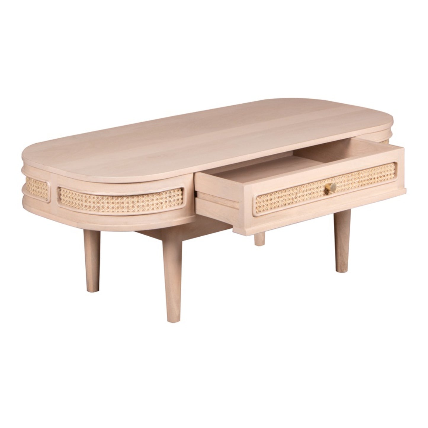 Chicago Cane Rattan and Natural Mango Wood Coffee Table 1 Drawer