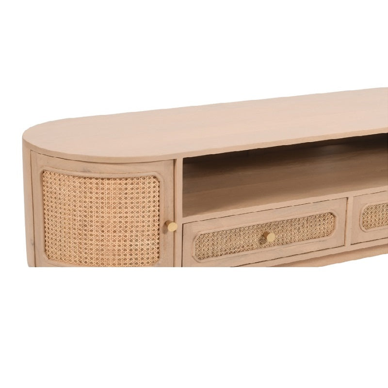 Chicago Cane Rattan and Natural Mango Wood 2 Drawers and 2 Door TV Cabinet