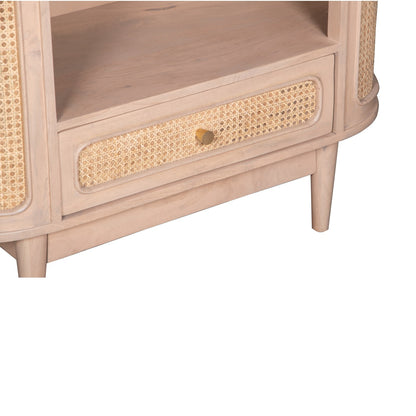 Chicago Cane Rattan and Natural Mango Wood Display Shelving Unit with Drawer