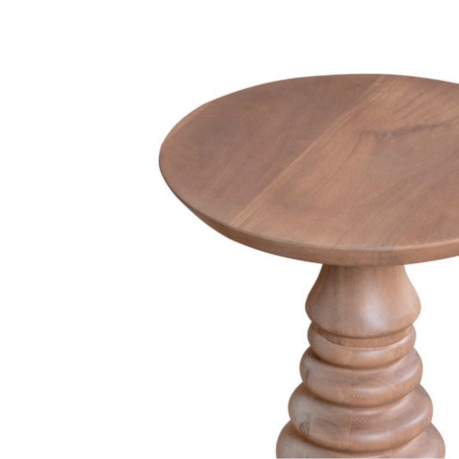 Chicago Cane and Carved Natural Mango Wood Side Table